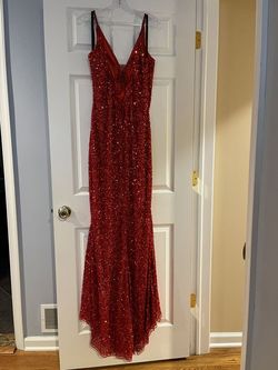 Style Autumn Primavera Red Size 14 Sequined Autumn Side slit Dress on Queenly
