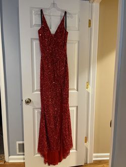 Style Autumn Primavera Red Size 14 Floor Length Sequined Plus Size Side slit Dress on Queenly