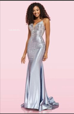 Style 54273 Sherri Hill Silver Size 4 54273 Floor Length Mermaid Dress on Queenly