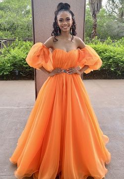 Custom Gown Orange Size 00 Prom Floor Length Belt Custom Ball gown on Queenly