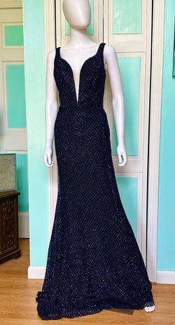 Style 9921 Vienna Multicolor Size 8 Shiny Plunge Jersey Mermaid Dress on Queenly