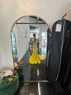 Tania casini Yellow Size 6 Medium Height Swoop Ball gown on Queenly