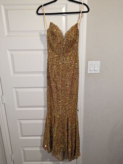 Portia and Scarlett Gold Size 0 Floor Length Military Mermaid Dress on Queenly