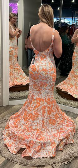 Jovani Orange Size 0 Jersey Floor Length Plunge Straight Dress on Queenly
