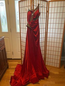 Style 23460 Portia and Scarlett Red Size 2 Floor Length Jersey One Shoulder Mermaid Dress on Queenly