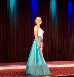 Style 7242 Johnathan Kayne Blue Size 8 Teal Pageant Floor Length Ball gown on Queenly