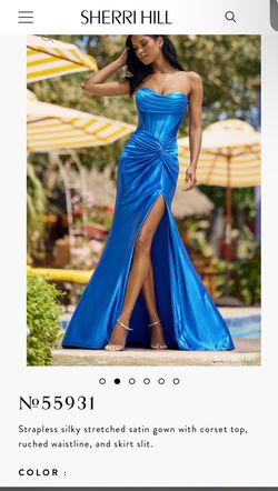 Style 55931 Sherri Hill Blue Size 00 Floor Length Jersey 55931 Ball gown on Queenly