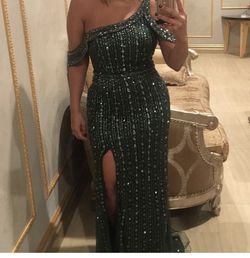 Jovani Green Size 6 Side Slit Black Tie Floor Length Mermaid Dress on Queenly