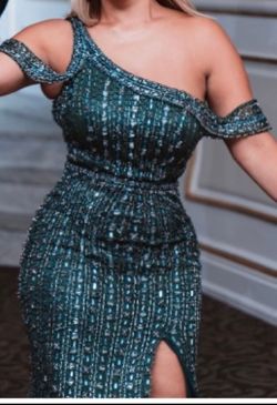 Jovani Green Size 6 Side Slit Black Tie Floor Length Mermaid Dress on Queenly