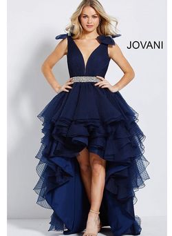 Style 31884 Jovani Blue Size 4 Floor Length Pageant Plunge Ball gown on Queenly