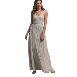 Style #33892548 Anthropologie BHLDN Hitherto Gray Size 4 Plunge Lace A-line Dress on Queenly