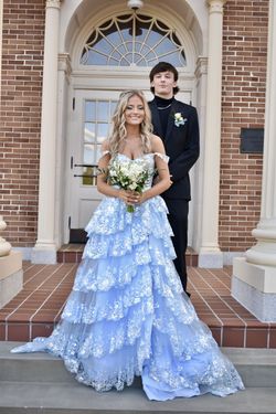 Style 55500 Sherri Hill Blue Size 0 Floor Length Side Slit 55500 A-line Dress on Queenly
