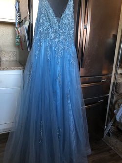 Camille La Vie Blue Size 10 Pageant Floor Length Jersey Ball gown on Queenly