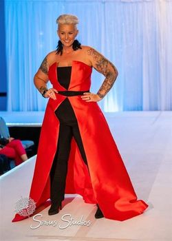Jovani Red Size 14 Pageant Floor Length Jersey Jumpsuit Dress on Queenly