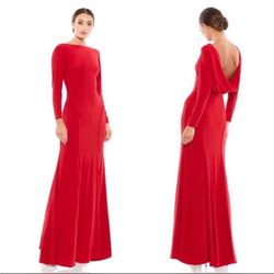 Mac Duggal Red Size 10 Long Sleeve Straight Dress on Queenly