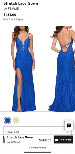 La Femme Blue Size 0 Free Shipping Plunge Prom Ball gown on Queenly