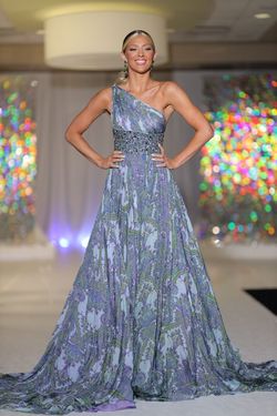 Jovani Multicolor Size 4 Floor Length Jersey One Shoulder Tall Height Train Dress on Queenly