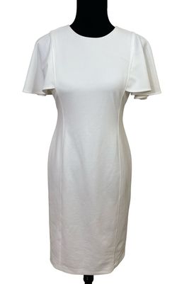 Calvin Klein White Size 4 High Neck Jersey Straight Dress on Queenly