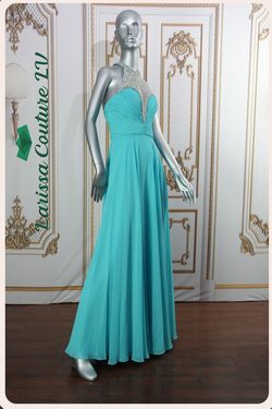 Style LCLV - B008 Larissa Couture LV Blue Size 6 Tulle Turquoise Straight Dress on Queenly