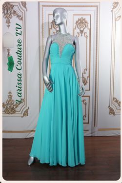 Style LCLV - B008 Larissa Couture LV Blue Size 6 Lclv - B008 Tulle Turquoise Black Tie Floor Length Straight Dress on Queenly