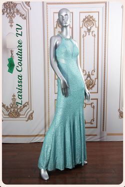 Style LCLV - B009 Larissa Couture LV Blue Size 2 Plunge Sequined Floor Length Mermaid Dress on Queenly