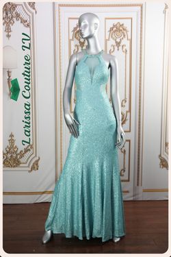 Style LCLV - B009 Larissa Couture LV Blue Size 2 Plunge Sequined Floor Length Mermaid Dress on Queenly