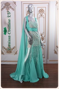 Style LCLV - B014 Larissa Couture LV Blue Size 6 Turquoise Sweetheart Straight Dress on Queenly