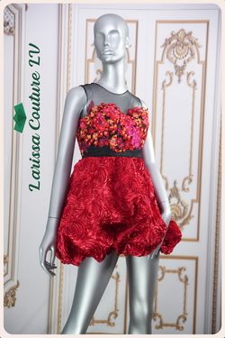 Style R001 Larissa Couture LV Red Size 0 Mini Sheer Cocktail Dress on Queenly