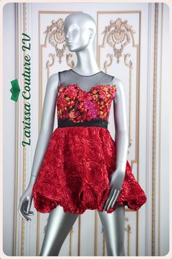 Style R001 Larissa Couture LV Red Size 0 Sheer Lace Cocktail Dress on Queenly