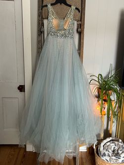 Camille La Vie Blue Size 0 Pageant Plunge Floral Ball gown on Queenly