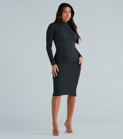 Style 05102-5222 Windsor Black Size 4 High Neck Long Sleeve Mini 05102-5222 Side slit Dress on Queenly