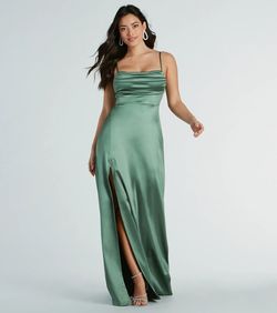 Style 05002-8096 Windsor Green Size 0 Shiny 05002-8096 Wedding Guest Jersey Side slit Dress on Queenly