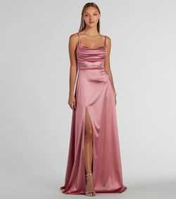 Style 05002-8098 Windsor Pink Size 0 Jersey Floor Length Side slit Dress on Queenly