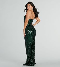 Style 05002-8182 Windsor Green Size 4 Sweetheart 05002-8182 Spaghetti Strap Jersey Mermaid Dress on Queenly