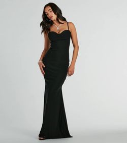 Style 05002-8222 Windsor Black Size 0 Padded Jewelled Spaghetti Strap Mermaid Dress on Queenly