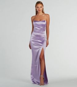 Style 05002-8193 Windsor Purple Size 8 Jersey 05002-8193 Satin Strapless Tall Height Side slit Dress on Queenly