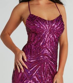 Style 05002-8083 Windsor Blue Size 12 Tall Height Sequined Plus Size Side slit Dress on Queenly