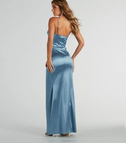 Style 05002-8242 Windsor Blue Size 4 Corset Satin Jersey Side slit Dress on Queenly