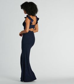 Style 05002-7860 Windsor Blue Size 12 Prom Floor Length Plus Size V Neck 05002-7860 Side slit Dress on Queenly