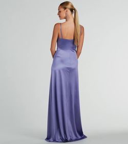 Style 05002-8107 Windsor Purple Size 0 Satin Floor Length Bridesmaid Side slit Dress on Queenly