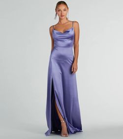 Style 05002-8107 Windsor Purple Size 0 A-line Bridesmaid Floor Length Side slit Dress on Queenly