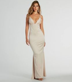 Style 05002-7979 Windsor Nude Size 4 Jersey Satin Floor Length Bridesmaid Mermaid Dress on Queenly