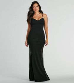 Style 05002-8539 Windsor Black Size 0 Military Bridesmaid Floor Length Mermaid Dress on Queenly