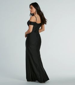 Style 05002-8294 Windsor Black Size 0 Prom Padded Wedding Guest Spaghetti Strap Jersey Side slit Dress on Queenly