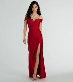Style 05002-8297 Windsor Red Size 0 Jersey Padded Wedding Guest Tall Height Side slit Dress on Queenly