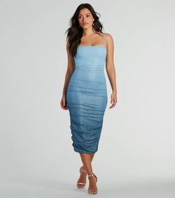 Style 05101-3105 Windsor Blue Size 12 Sheer Square Neck Ombre Side slit Dress on Queenly