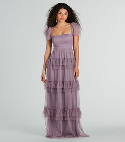 Style 05002-7836 Windsor Purple Size 8 Tulle Jersey Black Tie Bridesmaid Straight Dress on Queenly