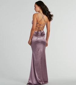 Style 05002-8492 Windsor Purple Size 0 Spaghetti Strap Military Satin Floor Length Straight Dress on Queenly