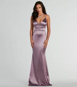 Style 05002-8492 Windsor Purple Size 4 Padded Spaghetti Strap Straight Dress on Queenly