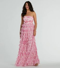 Style 05002-7905 Windsor Pink Size 4 Sheer Strapless 05002-7905 Tall Height Straight Dress on Queenly